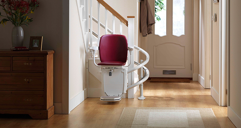 Curved Stairlift can be an attractive addition to your home, pictured is a beautiful set of stairs improved by a great stairlift