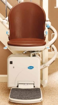 sterling-2000-elevator-installs-syracuse Curved stairlift example with closeup of a stairlift